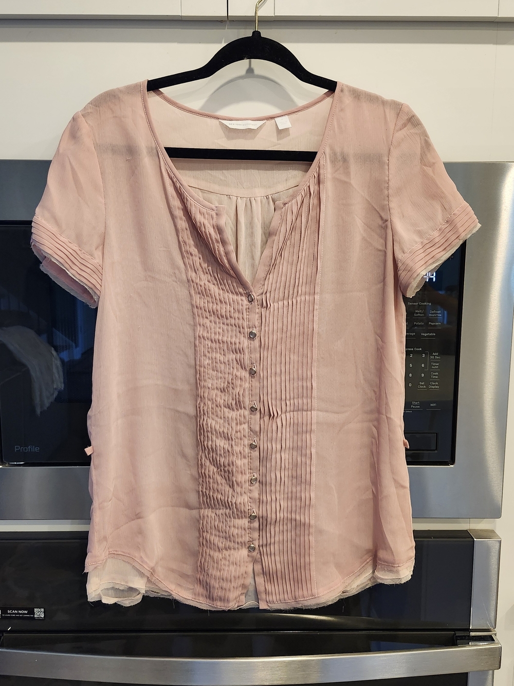 New York And Company Soft Pink Pleated-Front Women's Blouse